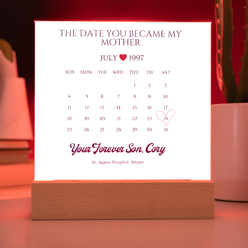 The Date You Became My Mother Acrylic Square Plaque